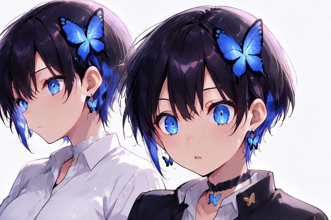 Glowing effect,  butterfly hair ornament,  Very short hair eyeshadow on Tensor.Art
