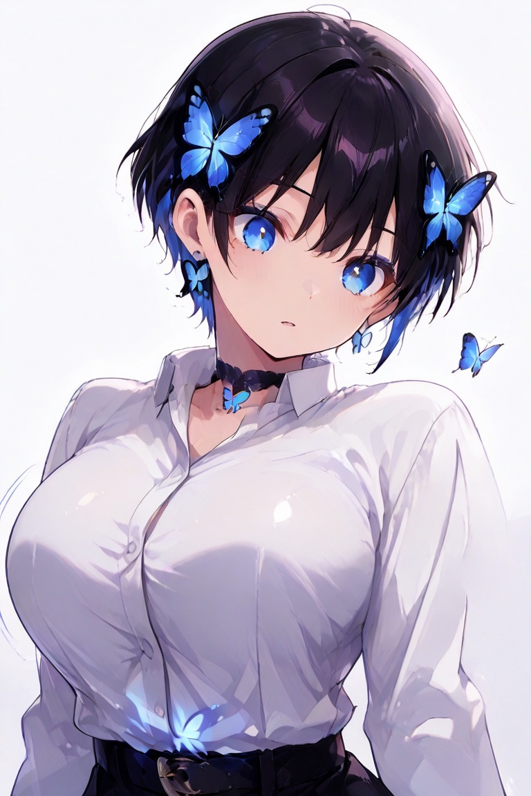 Glowing effect,  butterfly hair ornament,  Very short hair eyeshadow on Tensor.Art
