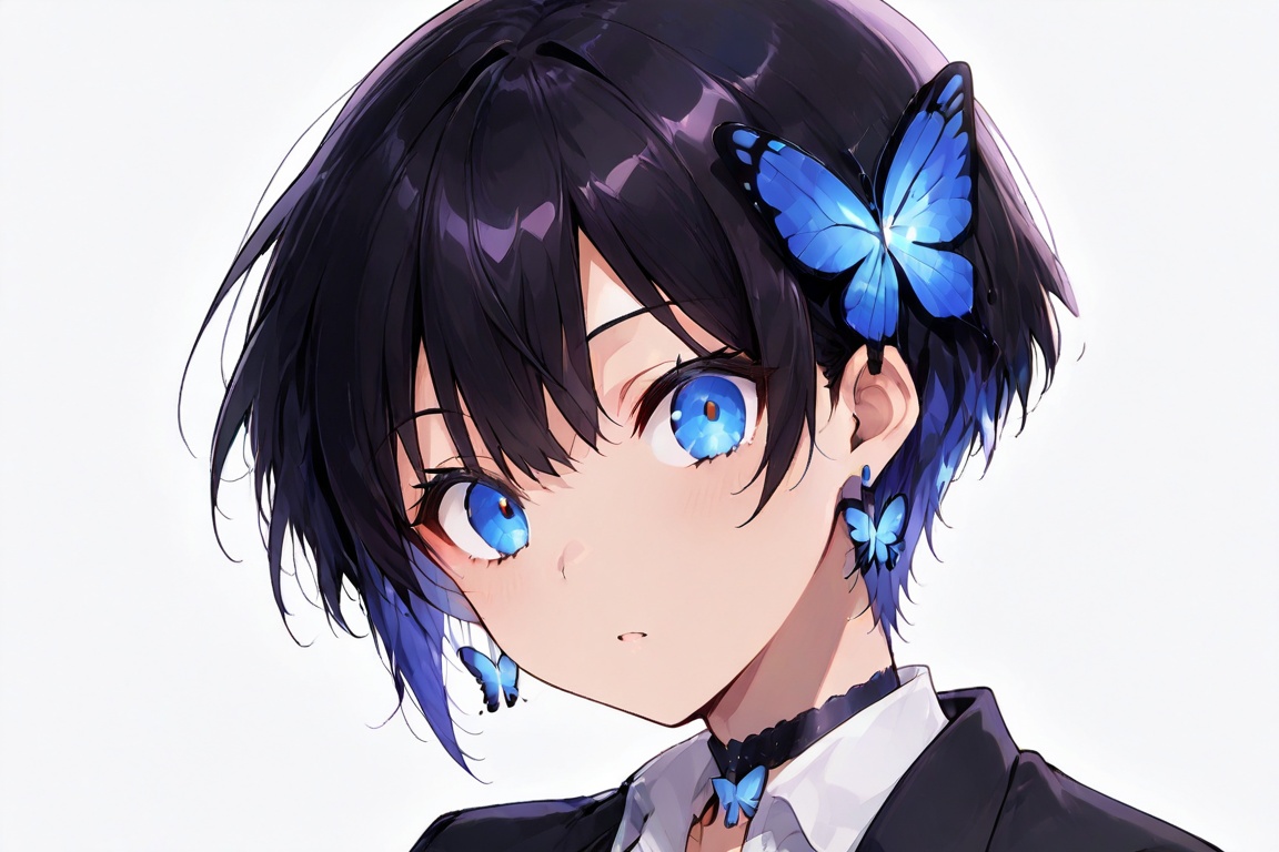 Glowing effect,  butterfly hair ornament,  Very short hair eyeshadow on Tensor.Art