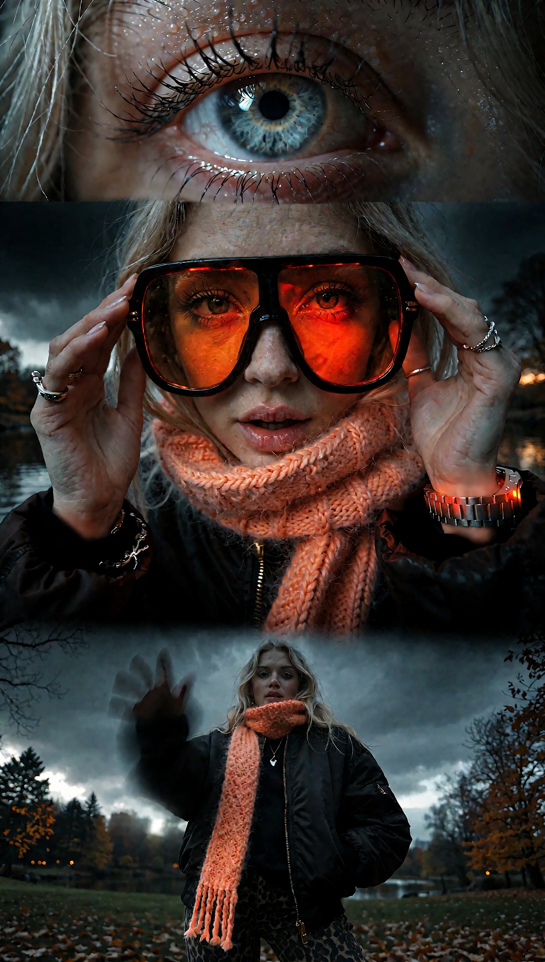 A professional photography sequential multi-panel grid showcasing a narrative film style,  edited with ELYSIUM 004 - ZION...