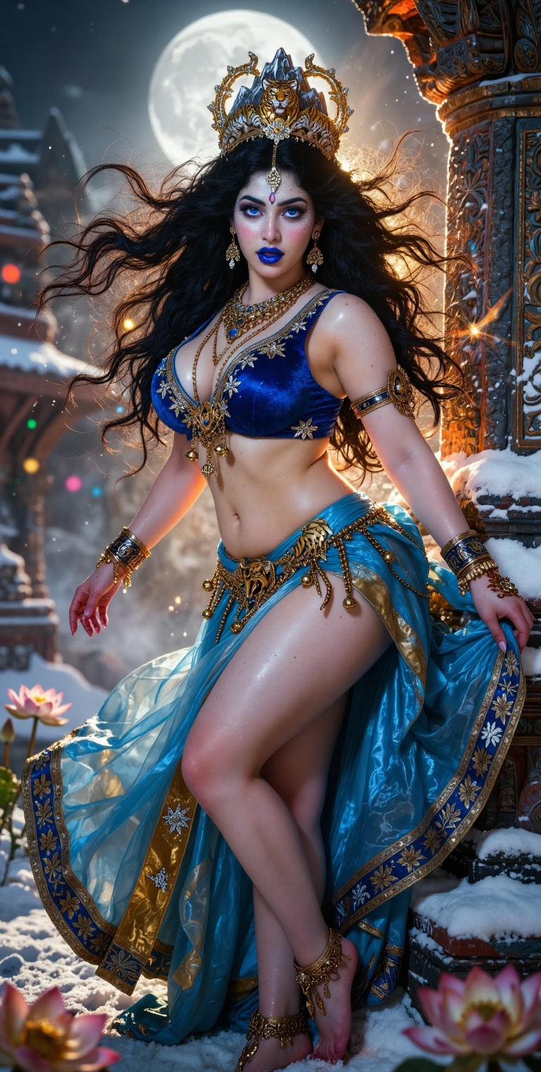 Ultra-cinematic 32k CGI rendering of a powerful seductive Indian mythological female character inspired by Goddess Parvati...