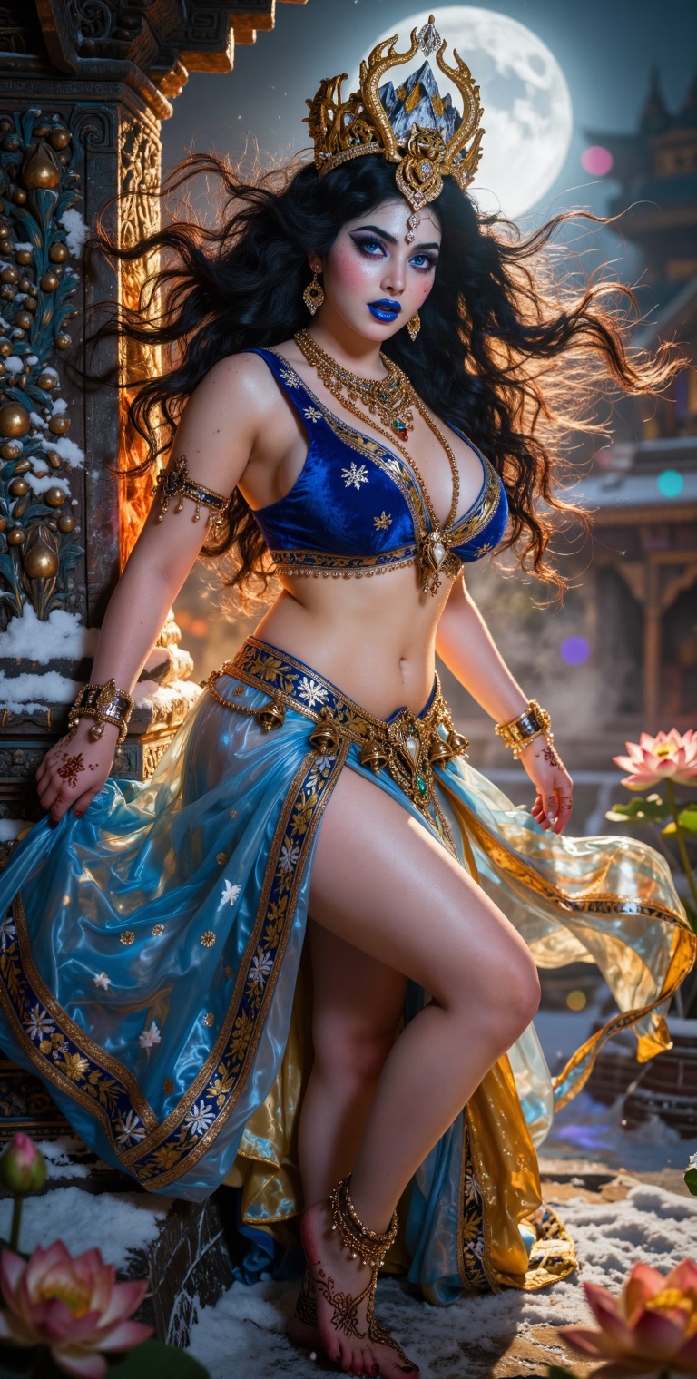 Ultra-cinematic 32k CGI rendering of a powerful seductive Indian mythological female character inspired by Goddess Parvati...
