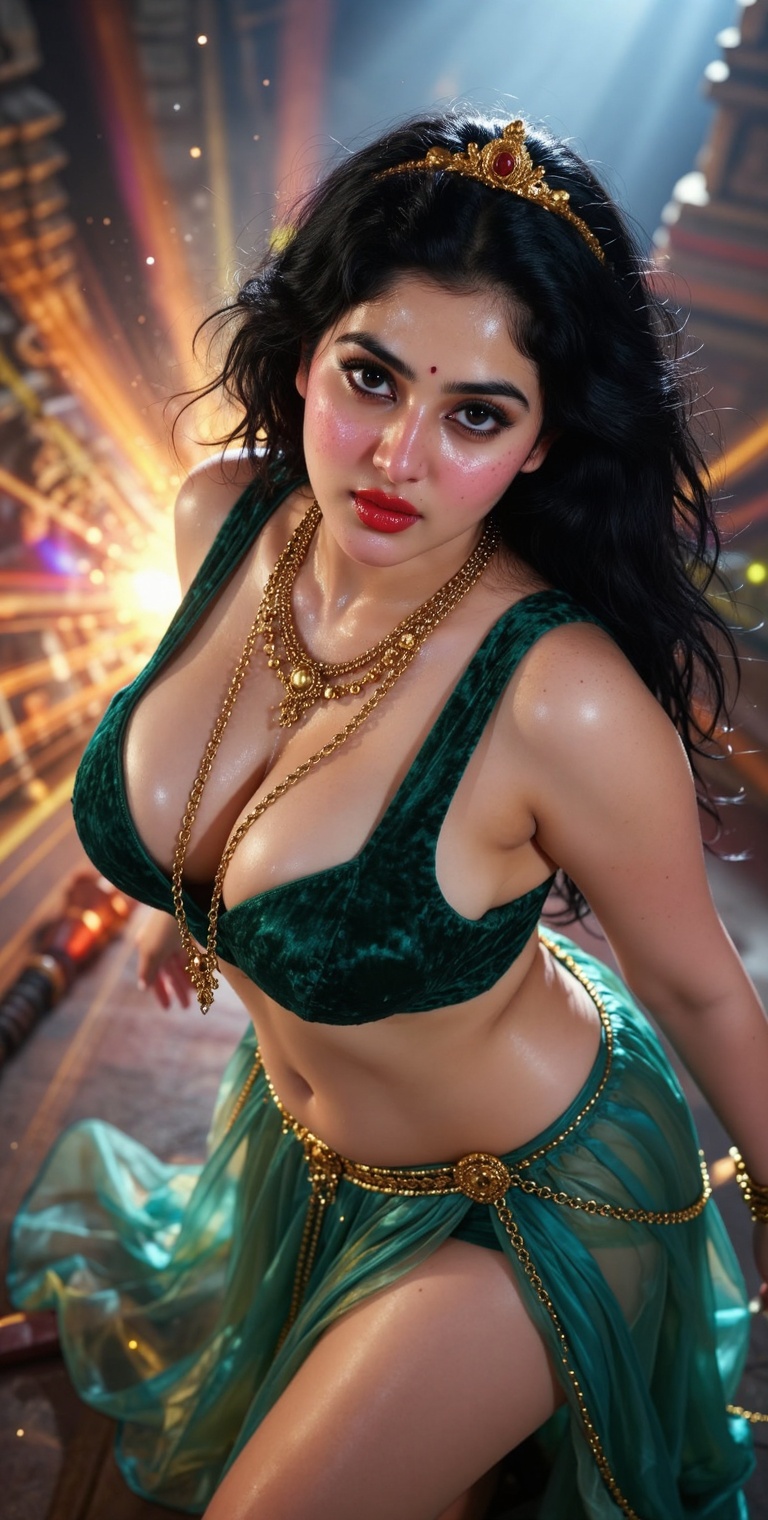 Ultra-cinematic 32k CGI rendering of a powerful seductive 24-year-old South Asian woman from Indian mythology Durga avatar...
