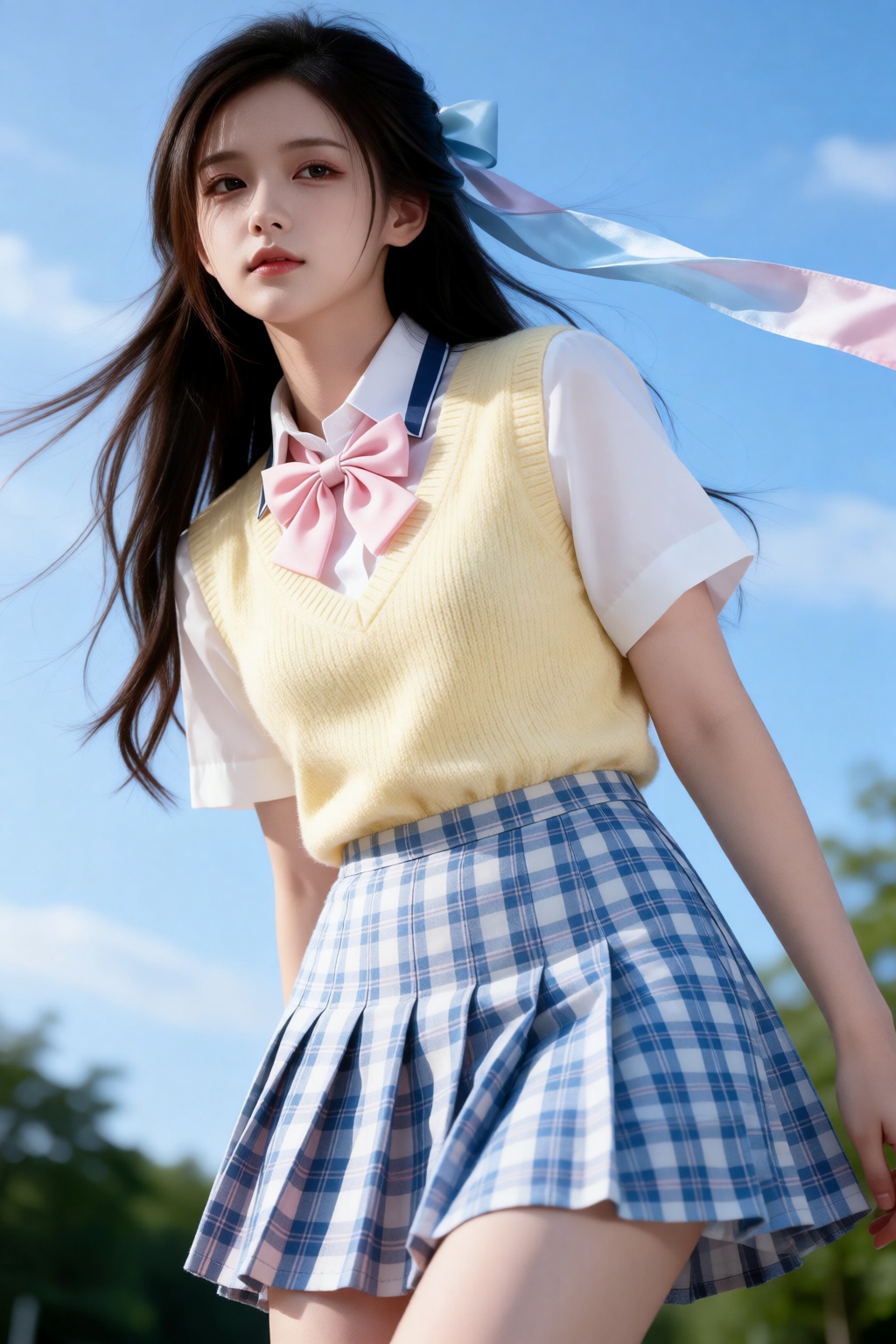 低视角,  一位年轻女子,  清纯的脸庞 by 剑舞轻风 on Tensor.Art