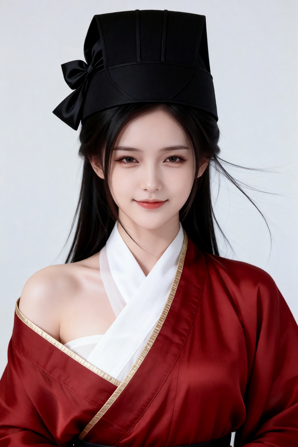 一位年轻女子有着乌黑顺直的长发,  表情活泼可爱,  半眯眼 by 剑舞轻风 on Tensor.Art