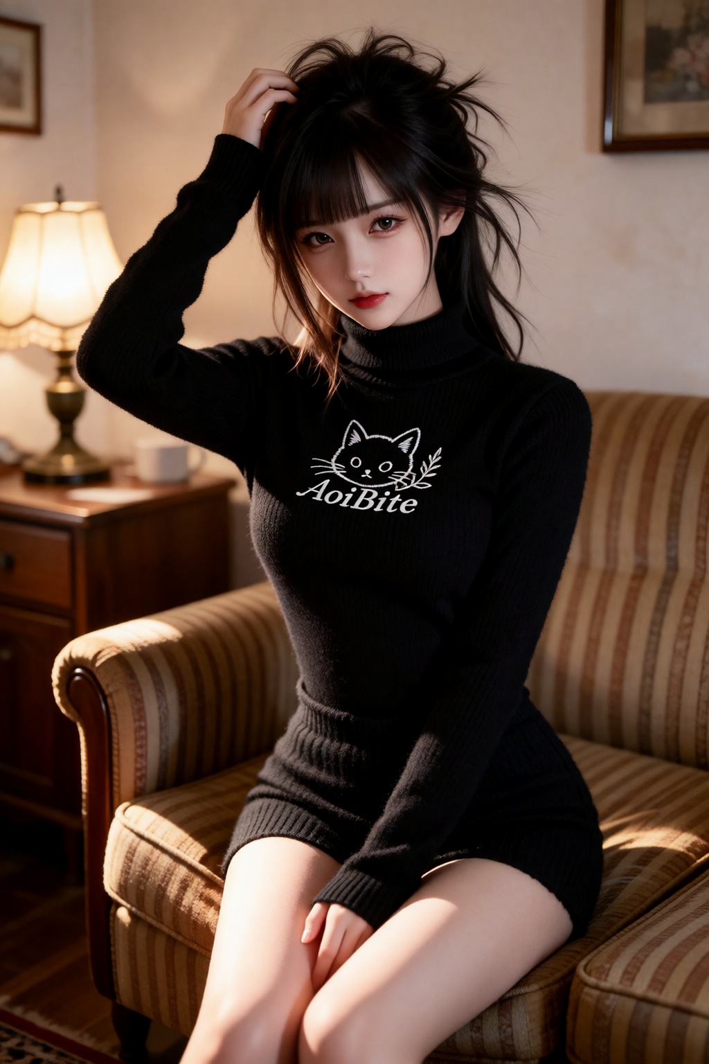 ## 主体人物年轻东亚少女,  齐刘海黑长碎发,  蓬松慵懒凌乱发丝 by 剑舞轻风 on Tensor.Art
