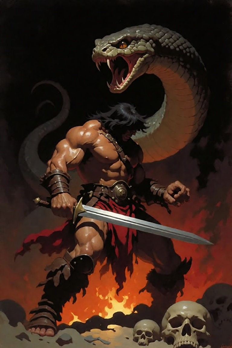 The image depicts a muscular,  shirtless figure standing in a dramatic,  fiery environment. He is wearing a red cloth arou...