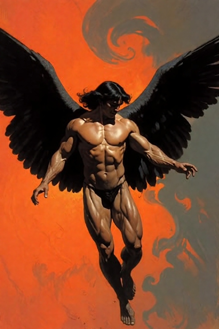 The image depicts a muscular,  shirtless figure with dark,  flowing hair on Tensor.Art
