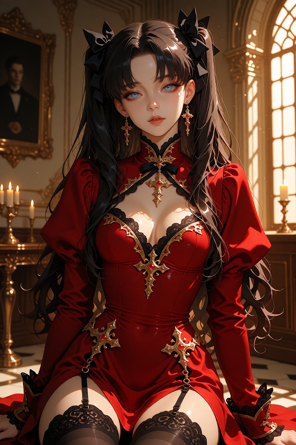 Create a masterpiece in the best quality and amazing aesthetic using absurdres. Portray Tohsaka Rin (Formalcraft) from the...