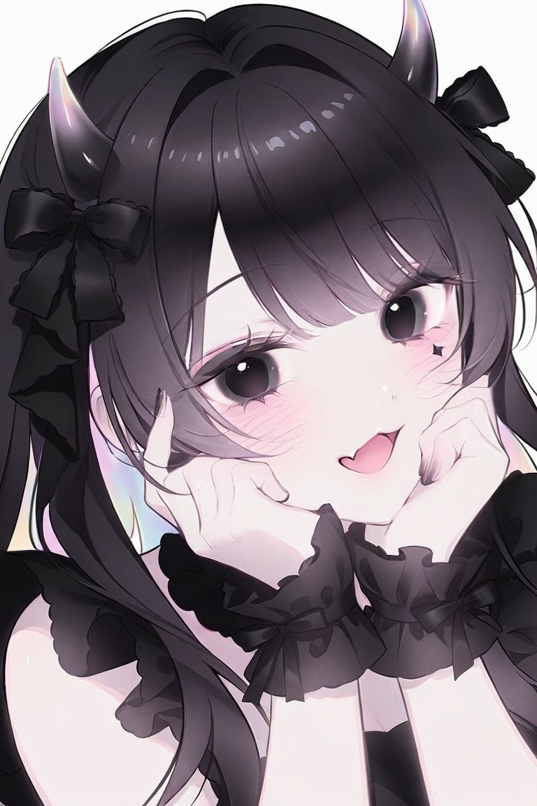 A digital anime-style illustration features a close-up portrait of a girl with long,  dark,  wavy hair and pale skin again...