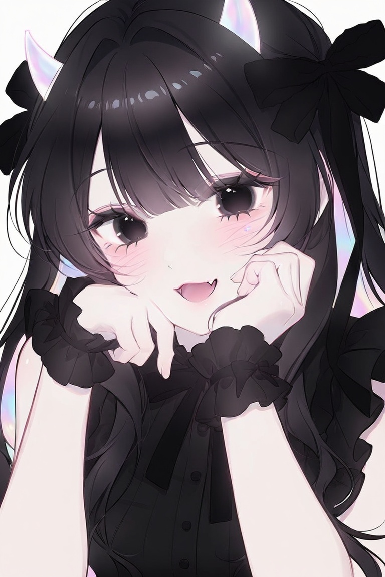 A digital anime-style illustration features a close-up portrait of a girl with long,  dark,  wavy hair and pale skin again...