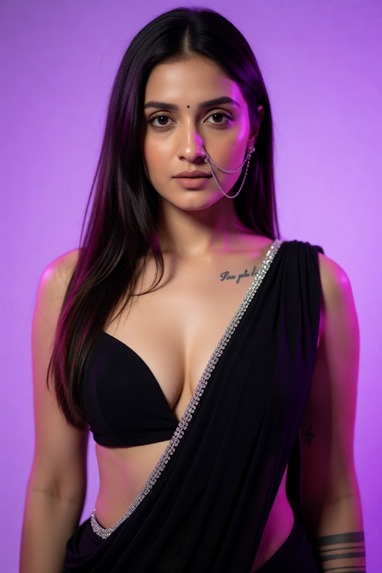 medium shot from chest up,  young Indian woman early 20s,  fair skin with subtle glow on Tensor.Art