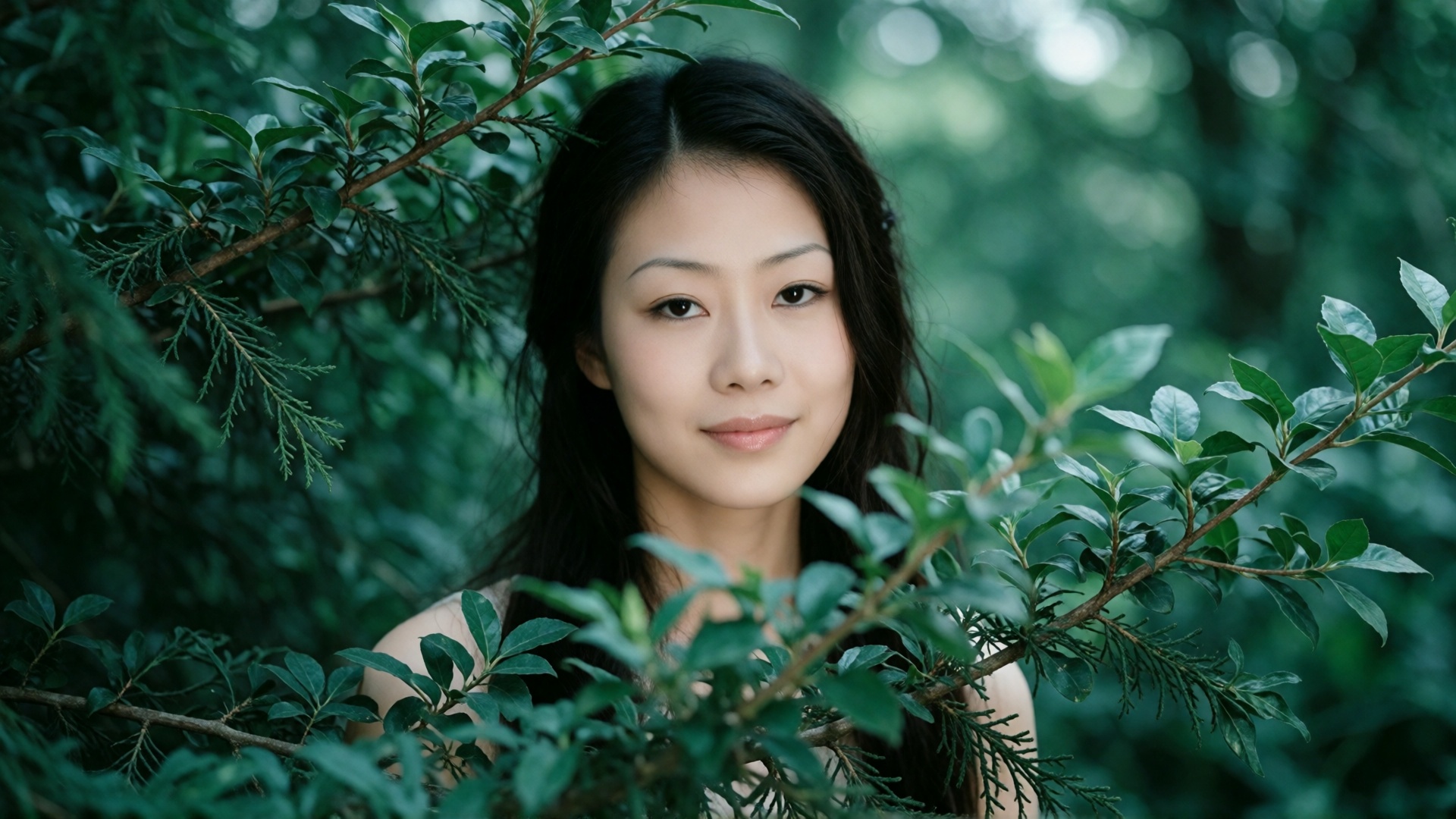 reba,  healing forest film portrait,  gentle young East Asian girl by SUNSHINE on Tensor.Art