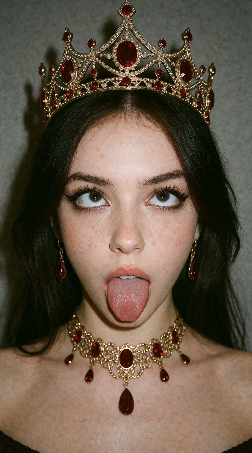 this is an ******* photo taken from smartphone,  casual photo. a close-up portrait of a young dark-haired woman wearing an...