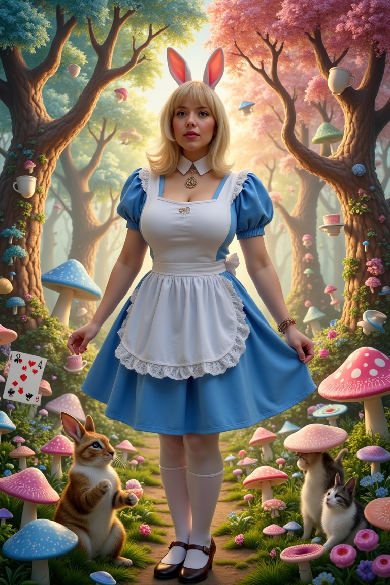 Upper body shot of Alice as a beauty girl in *Alice’s Wonderland*,  Victorian hairstyle,  blonde hair on Tensor.Art