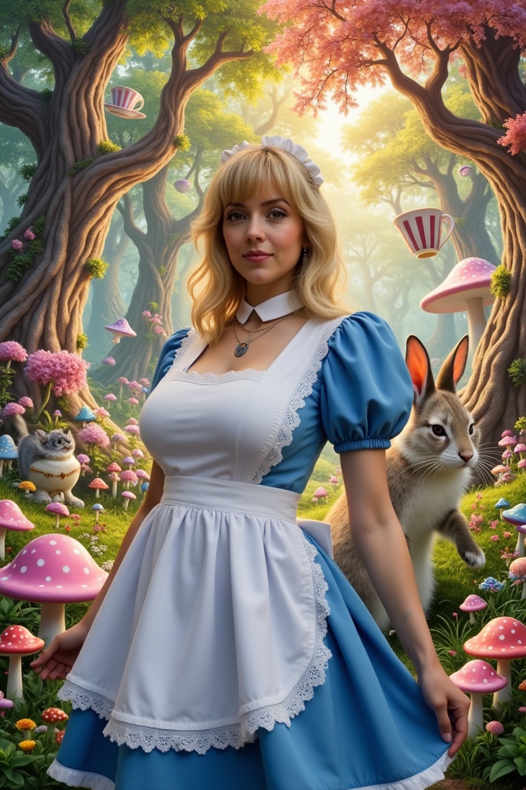 Upper body shot of Alice as a beauty girl in *Alice’s Wonderland*,  Victorian hairstyle,  blonde hair on Tensor.Art