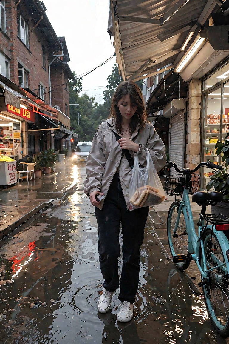 Vertical mobile snapshot,  narrow old-town street,  rain-soaked alley on Tensor.Art