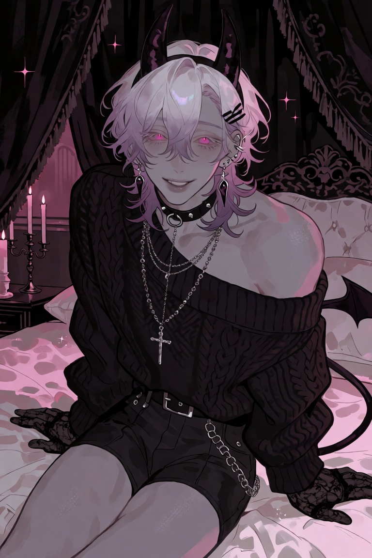 Male,  tiny demon horns,  bat tail on Tensor.Art