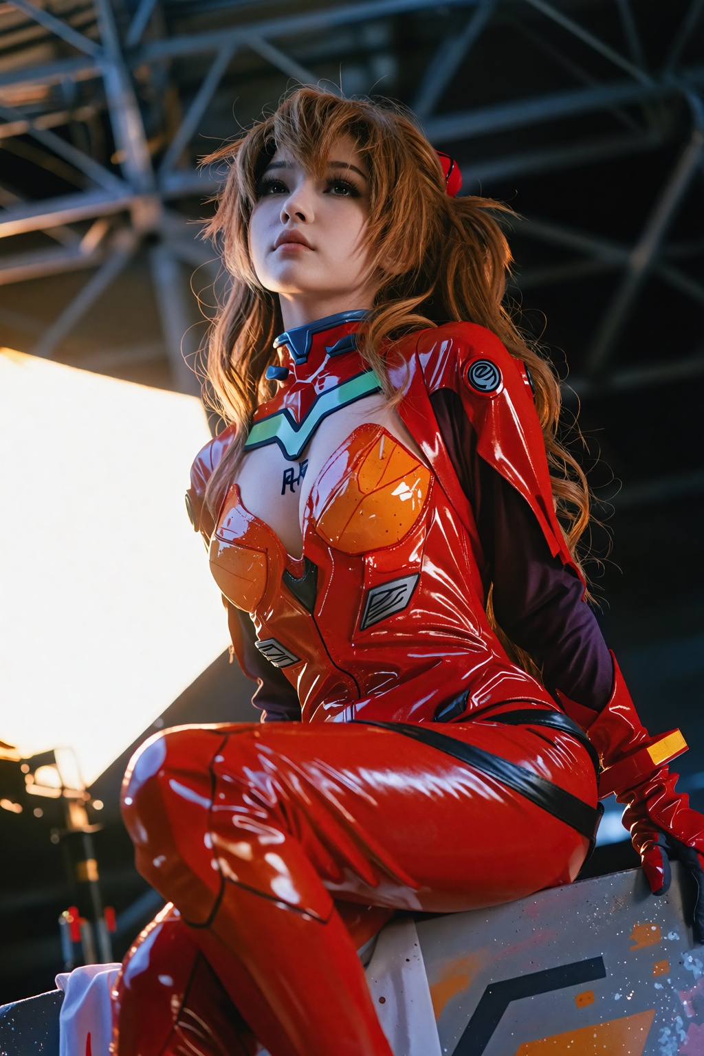 亚洲女性,  cosplay明日香,  浅棕金色长发扎成双马尾 on Tensor.Art