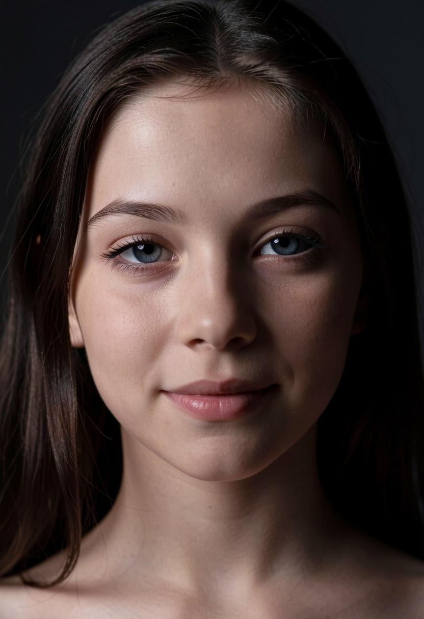 A close-up studio portrait of a enigentic,  young ballet dancer with a kind expression. youthfull clear skin,  sharp pierc...