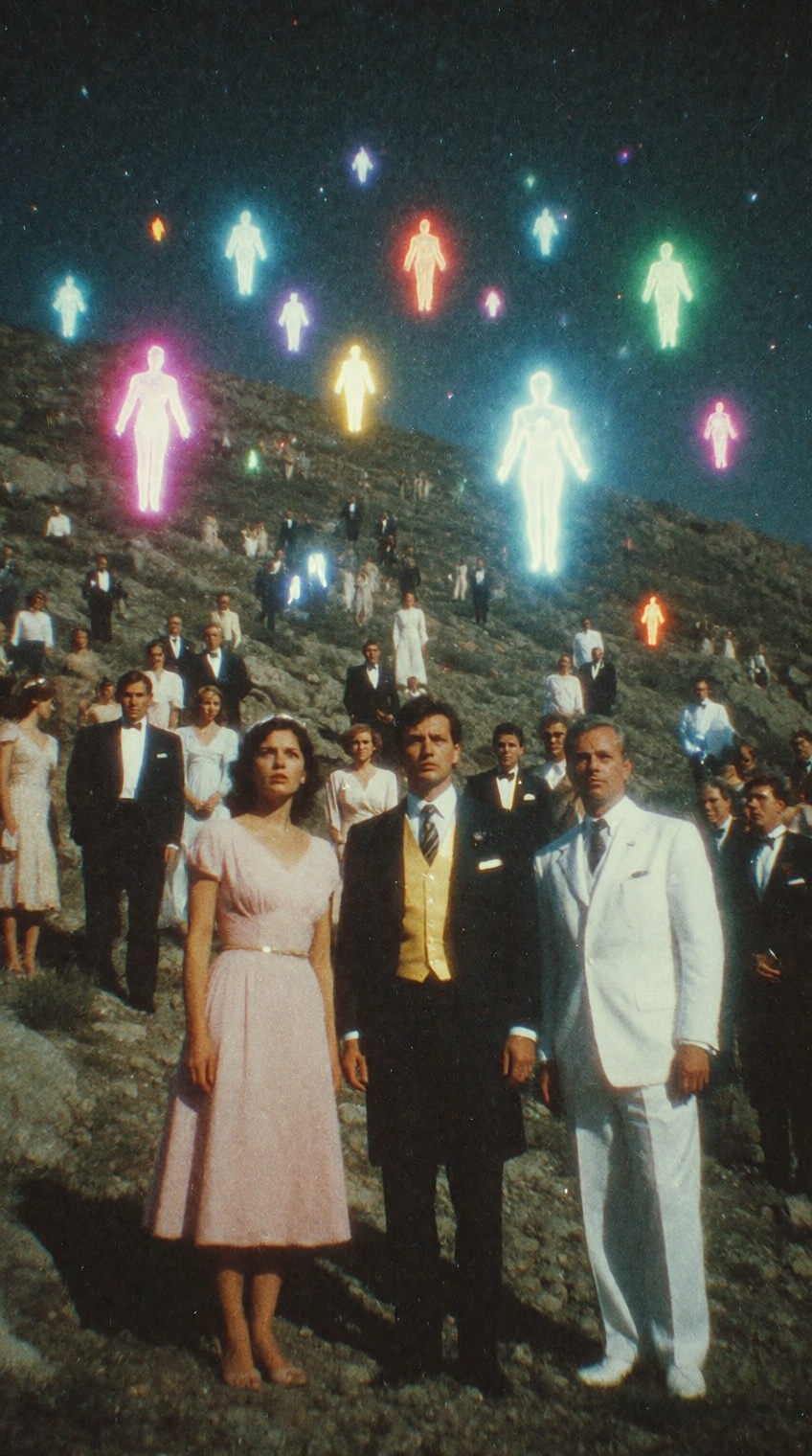vintage science-fiction production still,  luminous levitation witness tableau,  retro cosmic anomaly realism on Tensor.Art