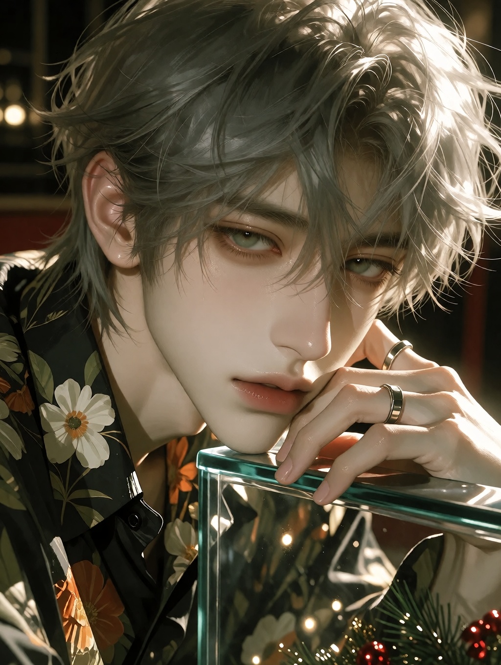 This is a digital artwork in a semi-realistic,  anime-inspired style. The image features a young,  androgynous person with...
