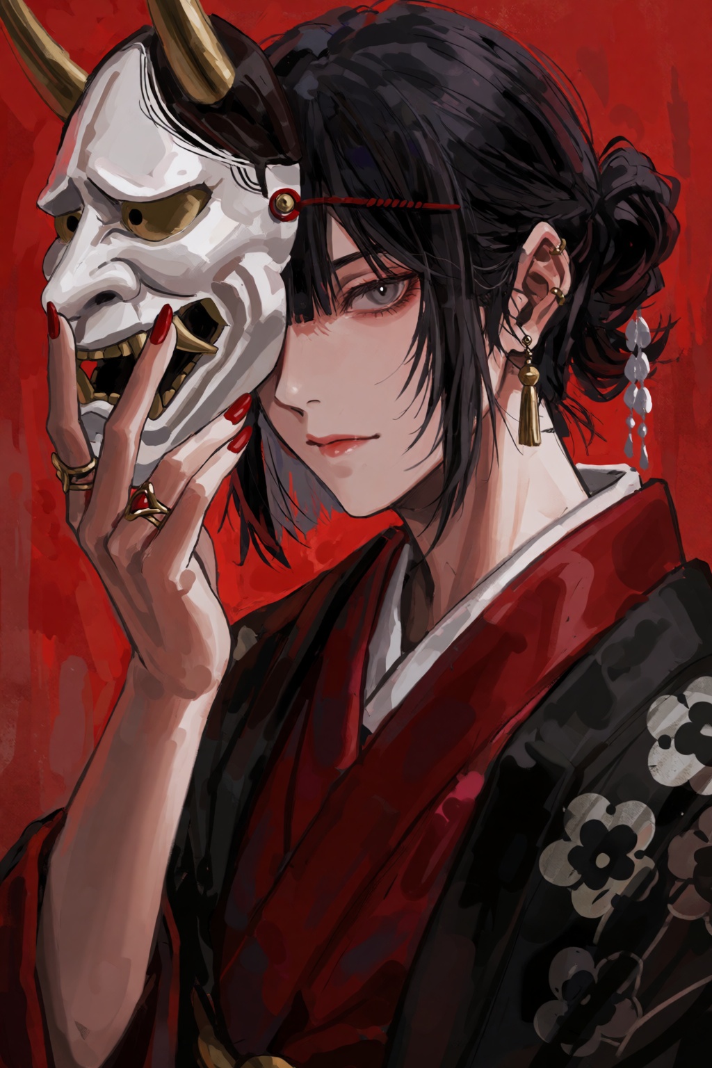 painterly brushstrokes,  mask,  black_hair on Tensor.Art