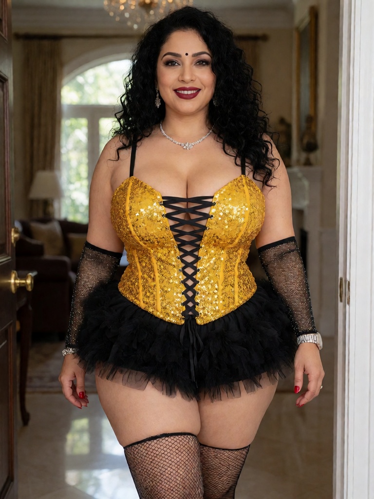 A gorgeous very busty beautiful Indian Panjabi lady,  in her early 40 years old Indian aunty,  gorgeous face on Tensor.Art