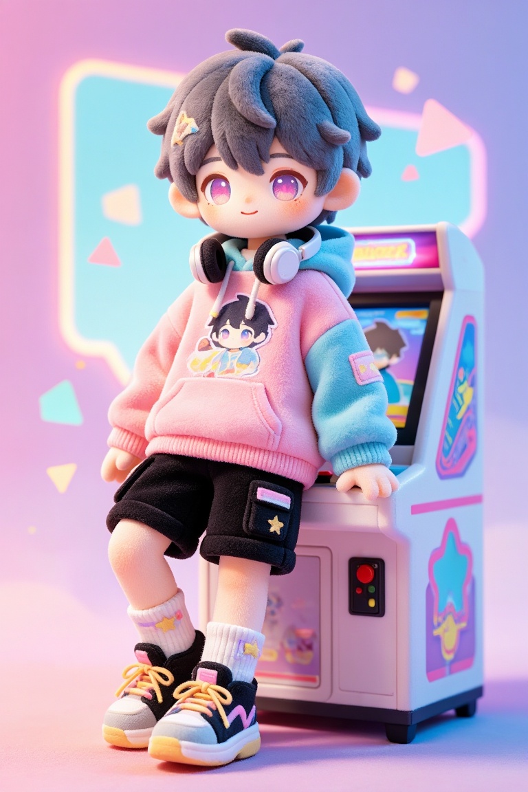 3D毛绒质感,  少年,  16 岁灰蓝狼尾短发 by 6666666666666666 on Tensor.Art