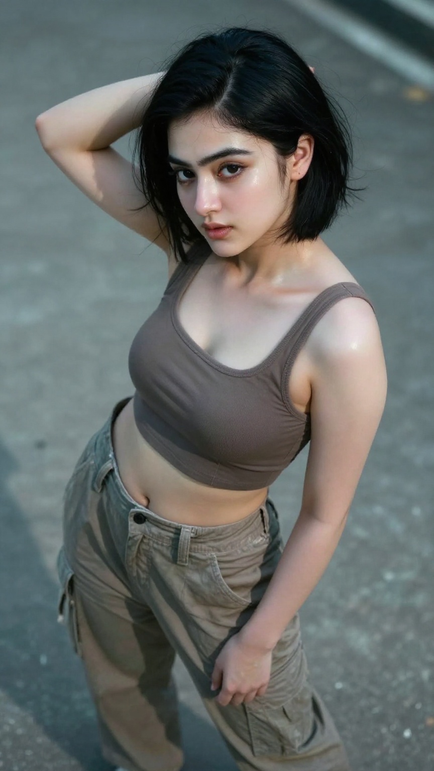 Shot from above,  A North Indian model women out side,  ivory skin fair pale skin on Tensor.Art