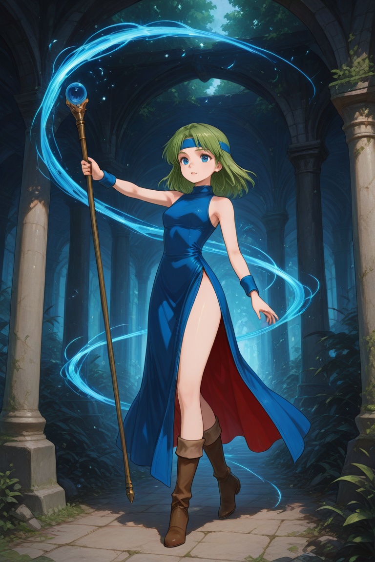 wizard_girl,  green hair,  medium hair on Tensor.Art