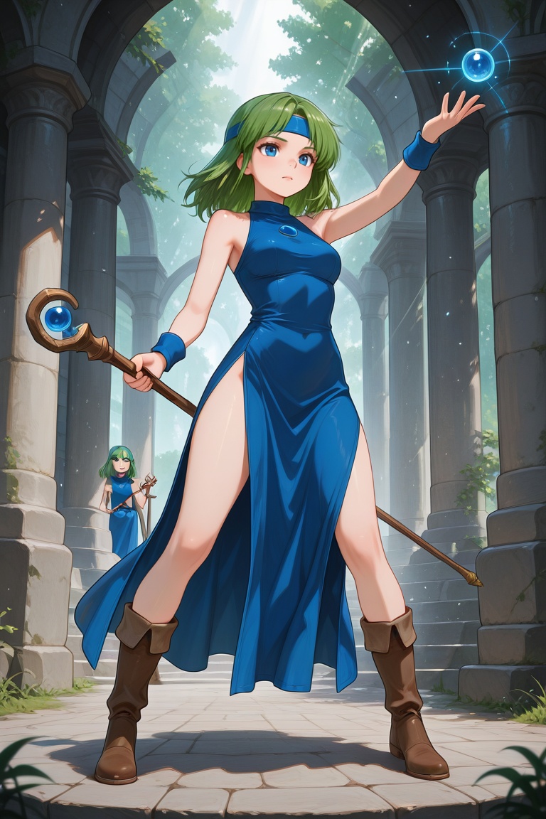 wizard_girl,  green hair,  medium hair on Tensor.Art