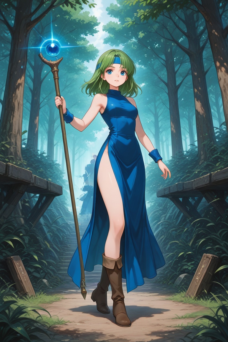 wizard_girl,  green hair,  medium hair on Tensor.Art