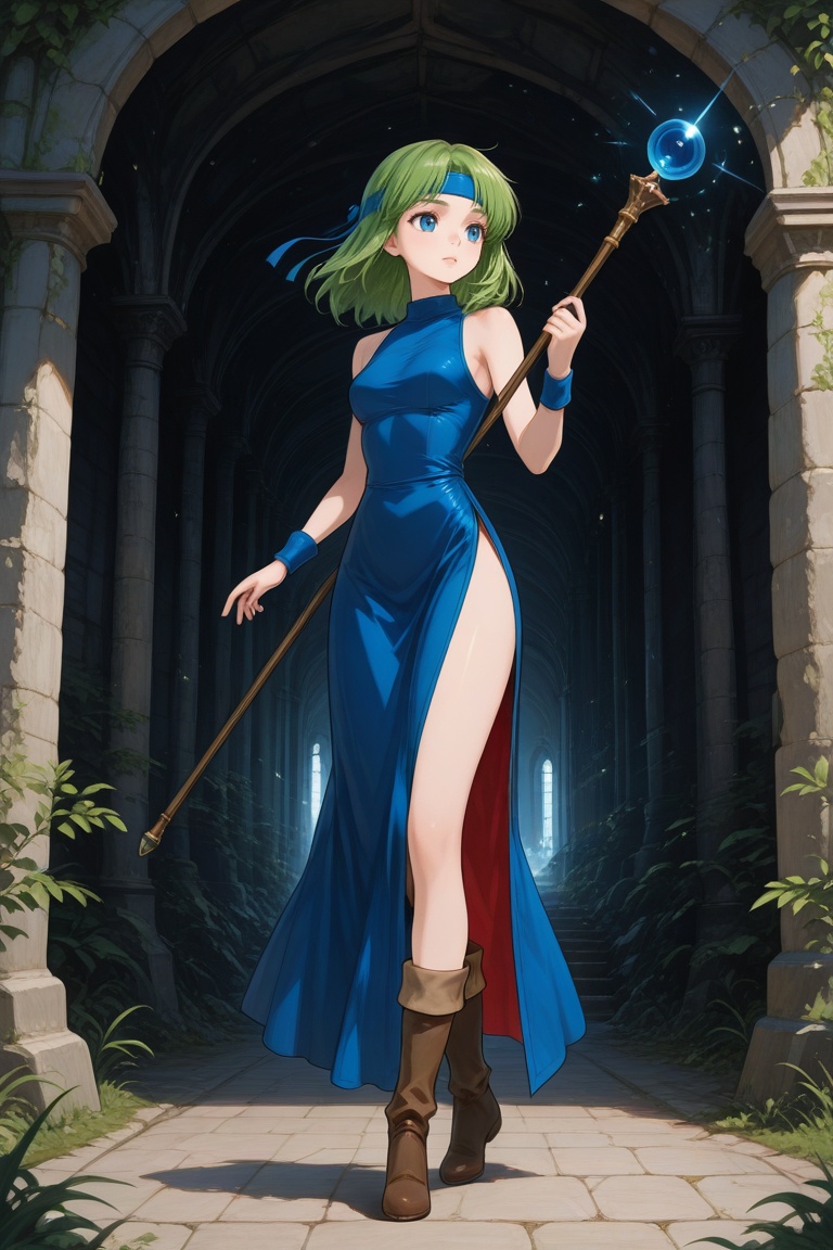 wizard_girl,  green hair,  medium hair on Tensor.Art
