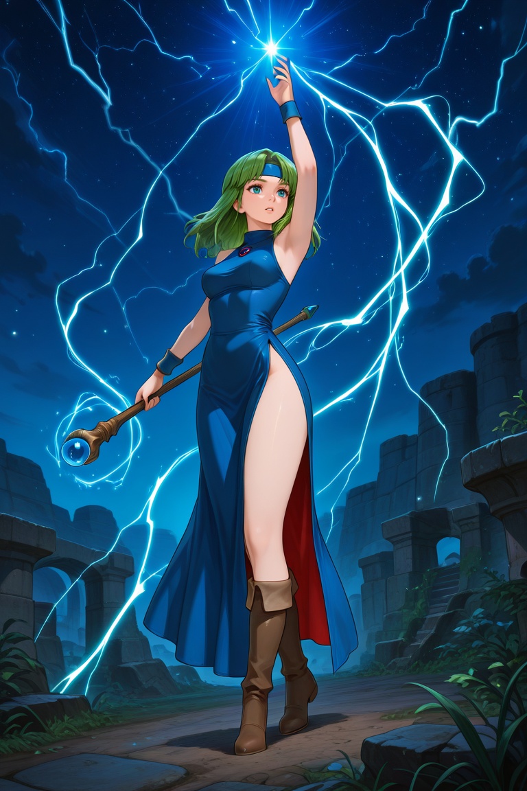wizard_girl,  green hair,  medium hair on Tensor.Art