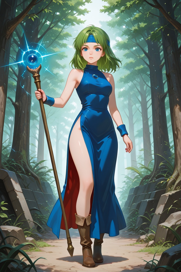 wizard_girl,  green hair,  medium hair on Tensor.Art