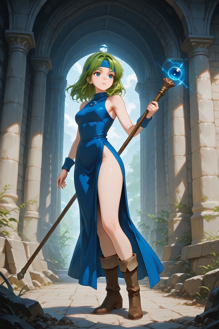 wizard_girl,  green hair,  medium hair on Tensor.Art