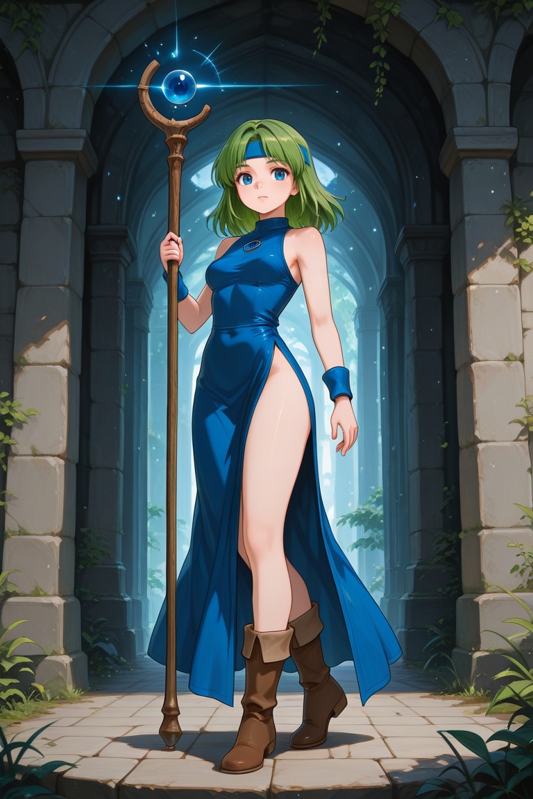 wizard_girl,  green hair,  medium hair on Tensor.Art