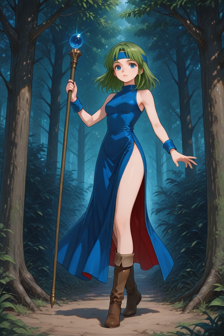 wizard_girl,  green hair,  medium hair on Tensor.Art