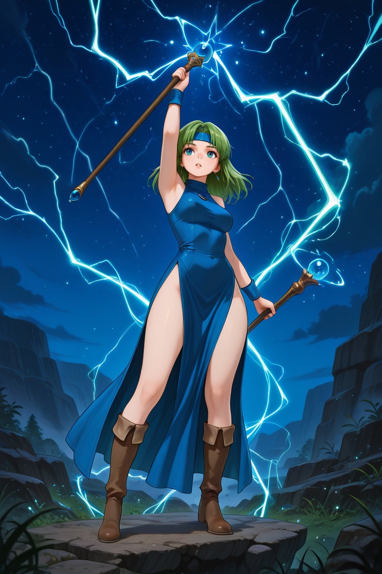 wizard_girl,  green hair,  medium hair on Tensor.Art
