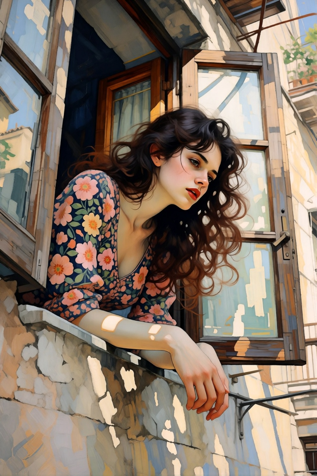 kydigitalillustration5k2e2. Low-angle view of an Italian woman,  shown in 3/4 view,  with voluminous on Tensor.Art