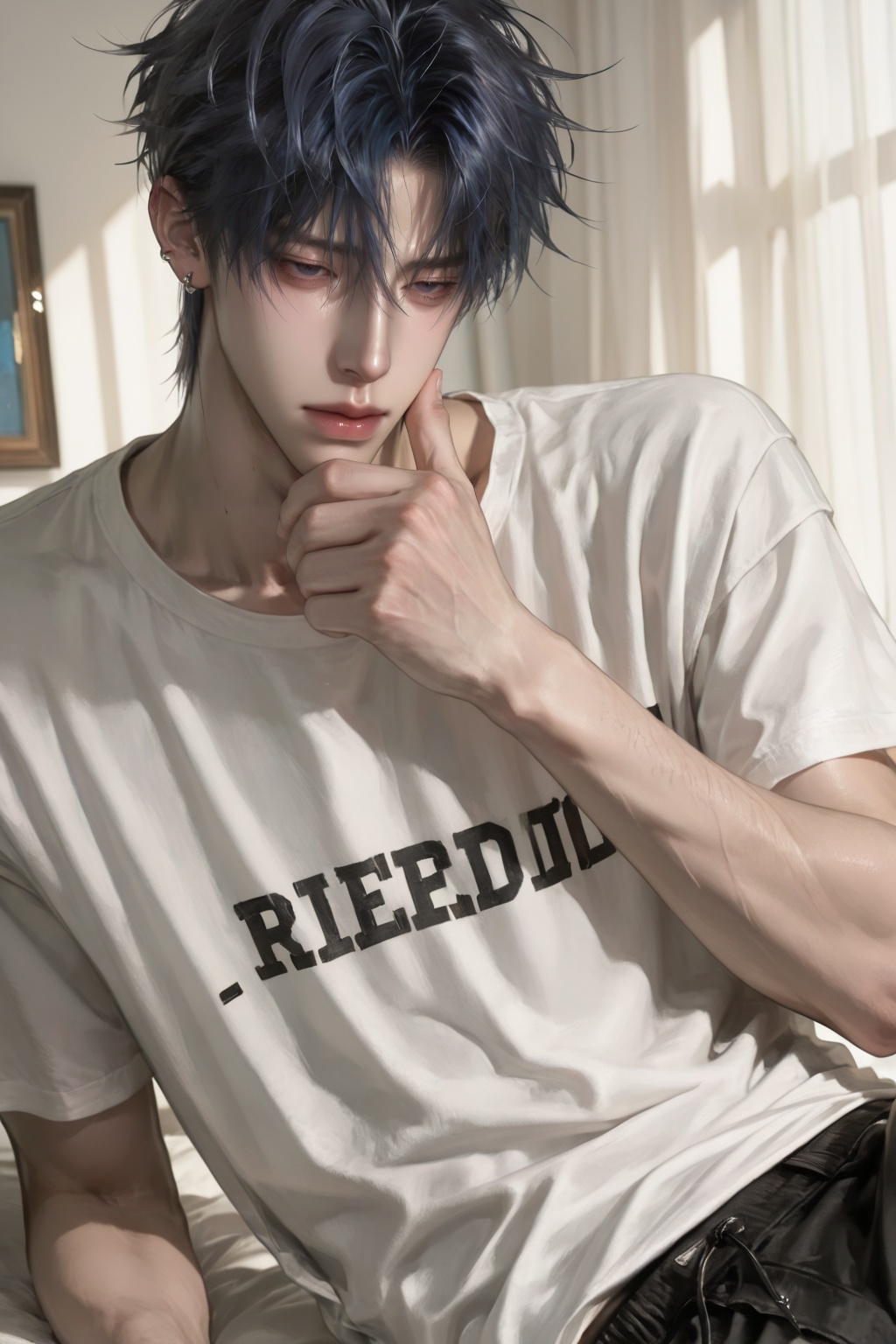 ((1 boy solo)),  pale skin,  ((Dark blue eyes)) on Tensor.Art