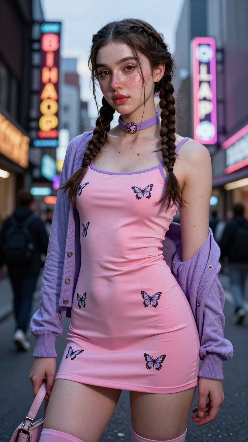 A Low angle shot of a young cute trans women,  very long hair braided 2 side,  freckles on Tensor.Art