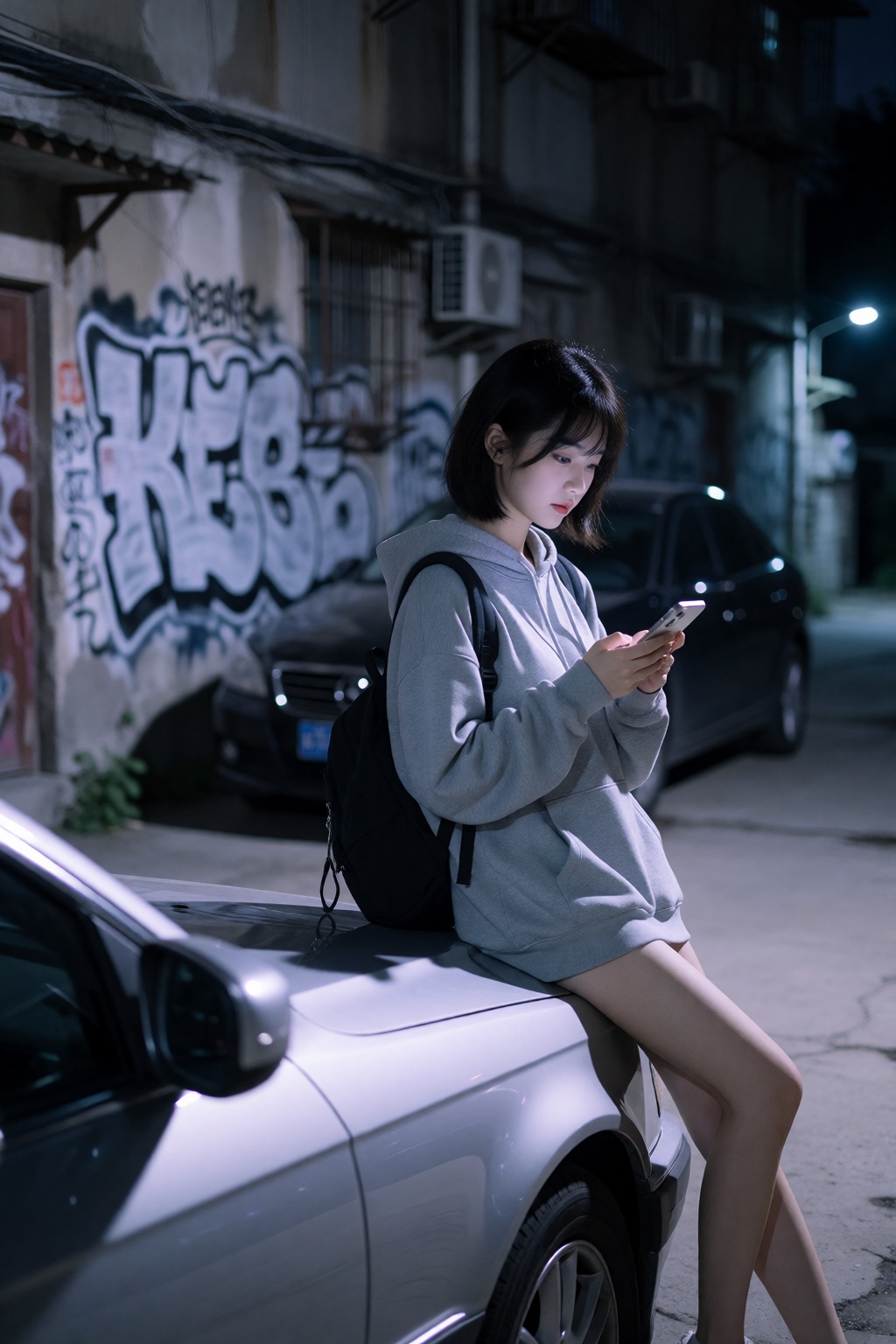 画面风格：夜景纪实人像摄影,  电影冷蓝调氛围感,  8K 超高清画质 on Tensor.Art