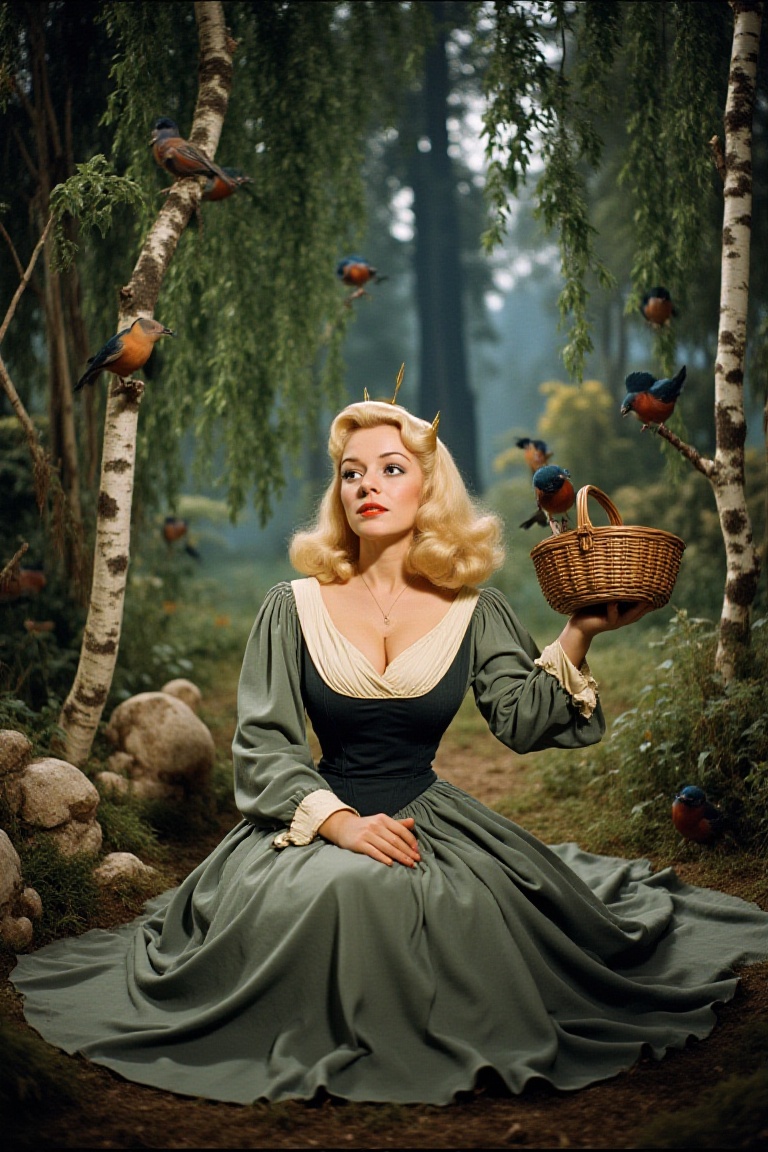 A beautiful 1950s Technicolor cinematic film still,  retro-futurism and space-age aesthetic,  soft analog film grain on Te...