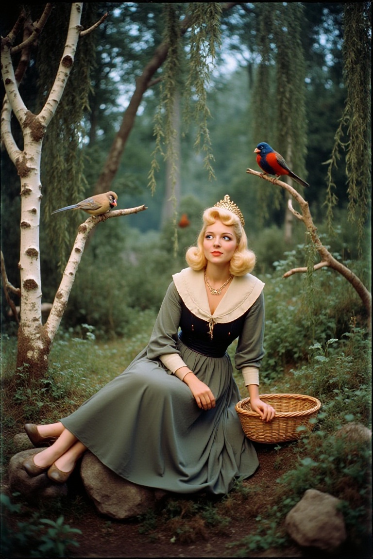 A beautiful 1950s Technicolor cinematic film still,  retro-futurism and space-age aesthetic,  soft analog film grain on Te...