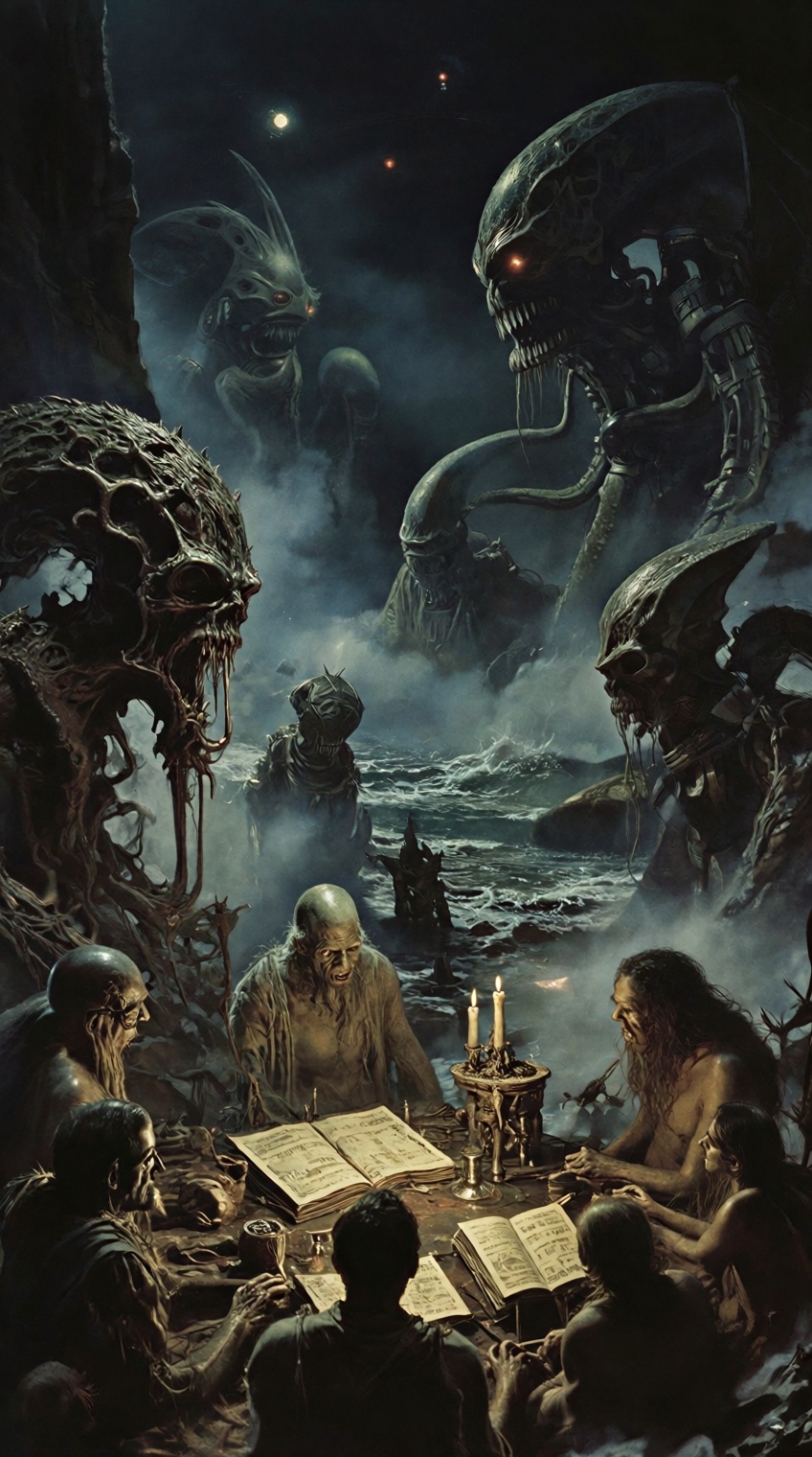 A dark,  misty night on a forsaken coastline,  where twisted on Tensor.Art