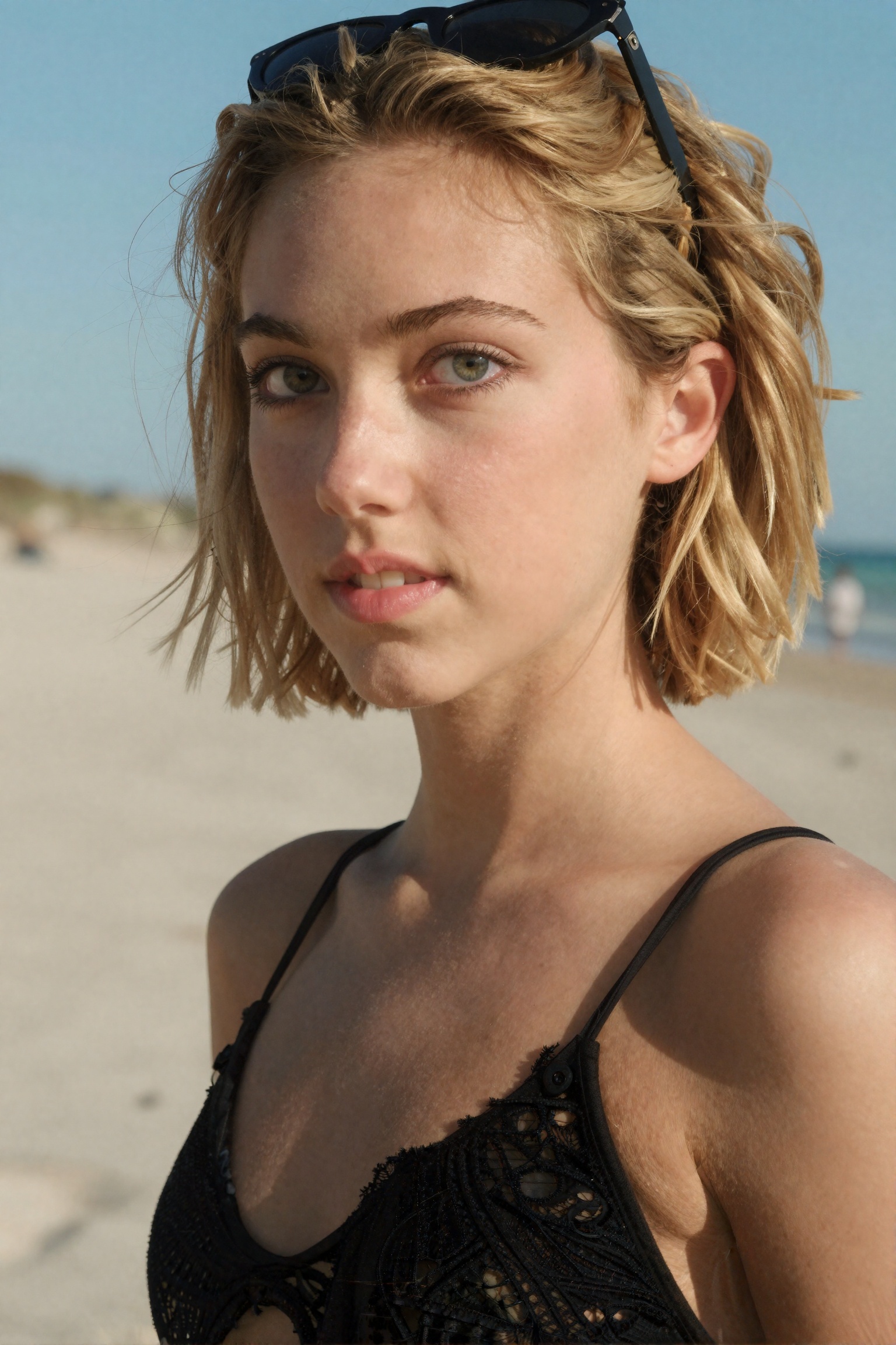 #CLOTHING A young 22-year-old woman,  a blonde short-haired,  salty tomboy on Tensor.Art