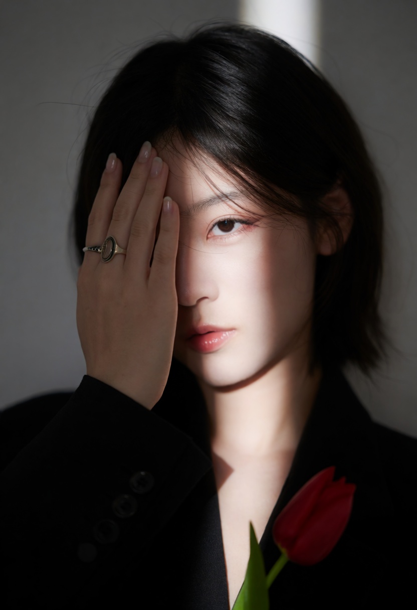 ulzzang,  A portrait of a girl with short,  dark hair on Tensor.Art