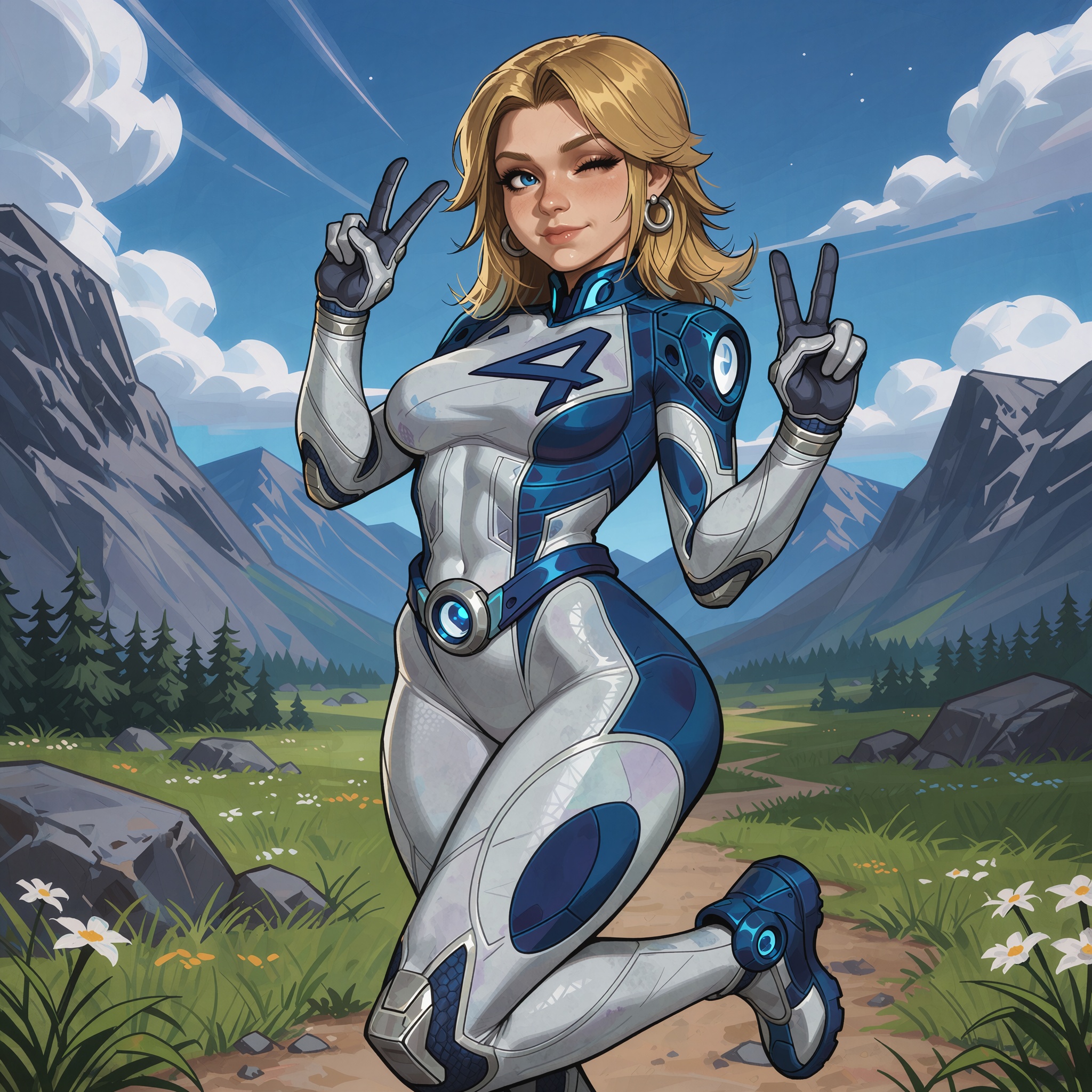 Vv.LXVIII - MR-Sue_Storm,  Vv.LXVIII - Acumen,  MR-Sue_Storm has blonde shoulder length hair and blue eyes on Tensor.Art